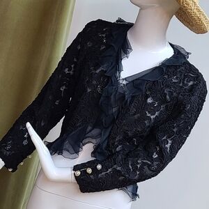 Emanuel Ungaro Black Lace Ruffled Jacket